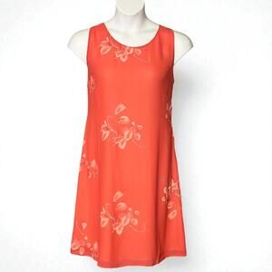Ballinger Gold Sleeveless Silk Dress Sz XL Glam Sheath Knee Length Orange Floral